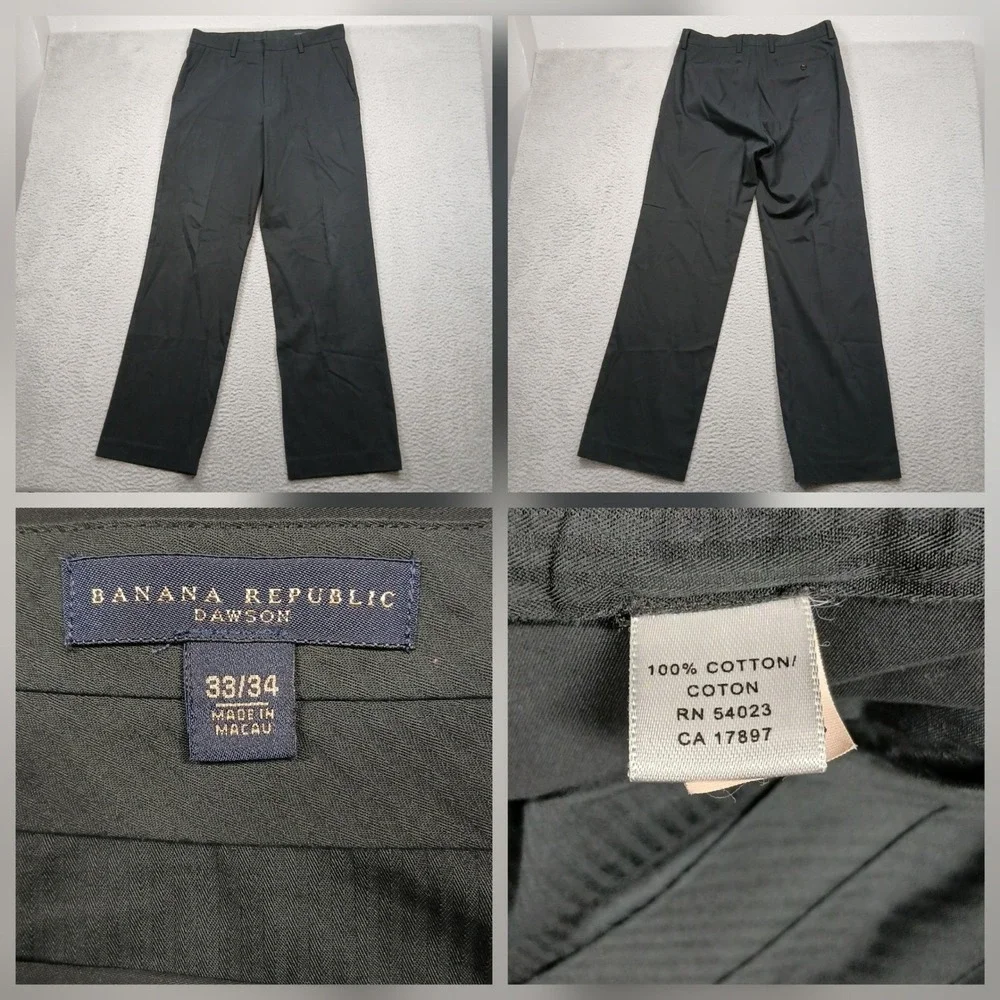 Banana Republic Dawson‎ Pants Mens 33x34 Black Cotton Flat Front